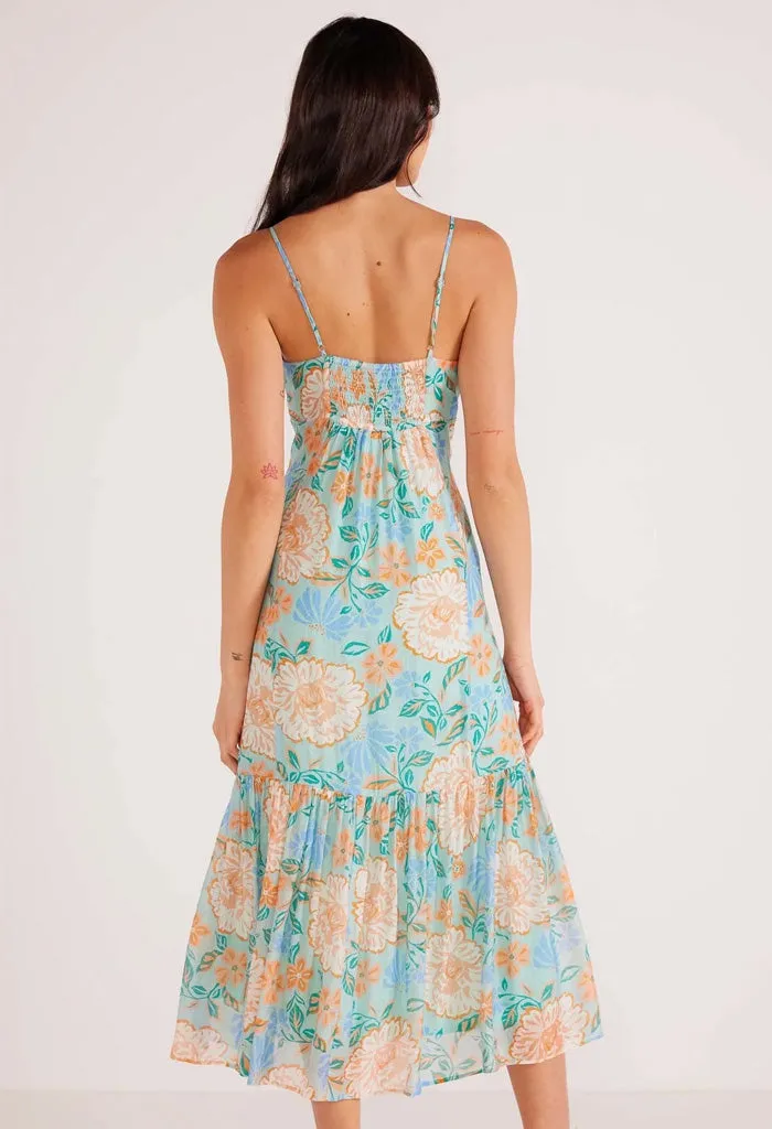 Evelyn Strappy Midaxi Dress-Mint/Floral