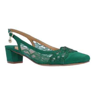 FALEECE-EMERALD GREEN SATIN/LACE | L'AMOUR DES PIEDS