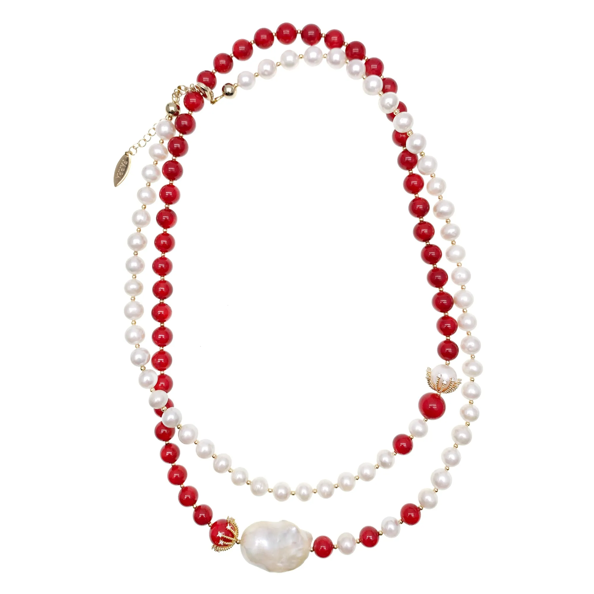 Freshwater Pearls With Bamboo Coral And Baroque Pearl Long Necklace HN035