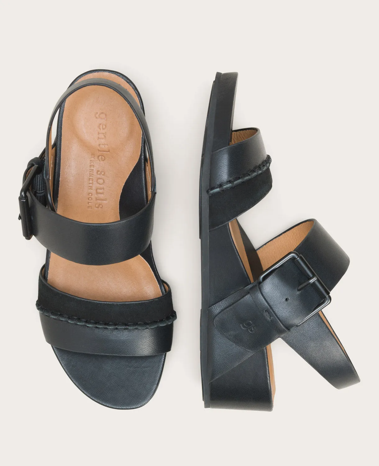 GENTLE SOULS - Giulia Leather and Suede Platform Wedge Sandal