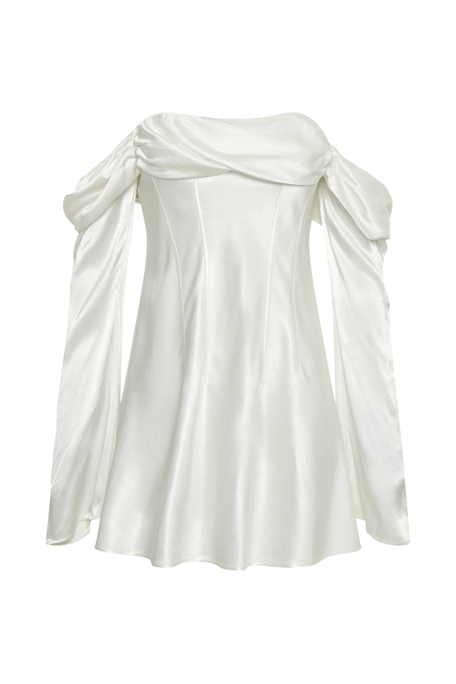 Giselle Off Shoulder Satin Mini Dress - White