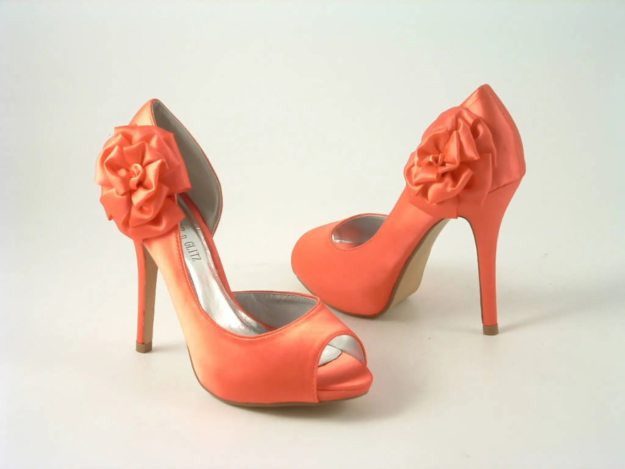 Glitz Shoes Satin Flowered Peep Toe High Heel Court Shoe