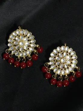 Gold Plated Red Beads Kundan Dangler Earrings for Women