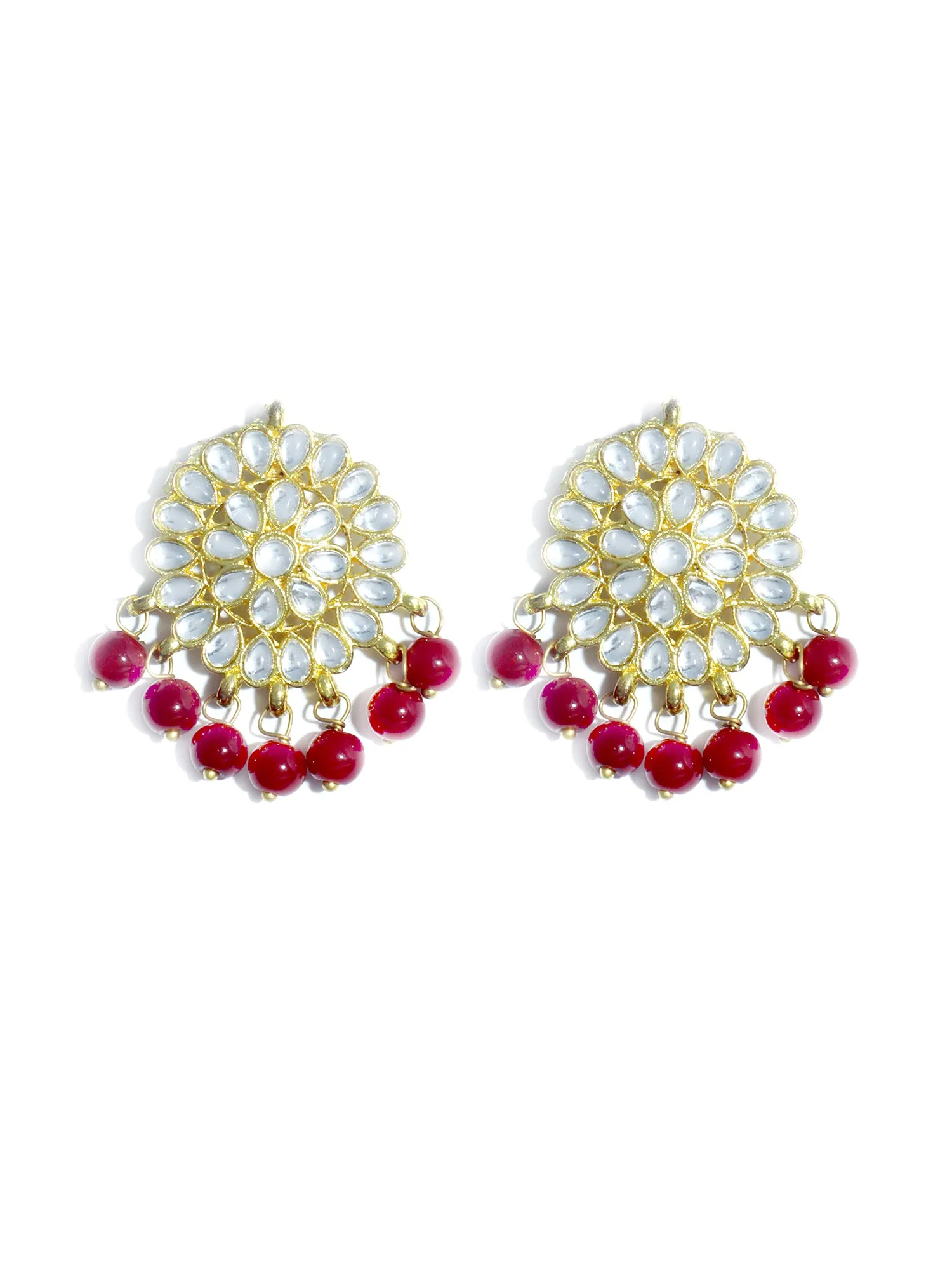 Gold Plated Red Beads Kundan Dangler Earrings for Women