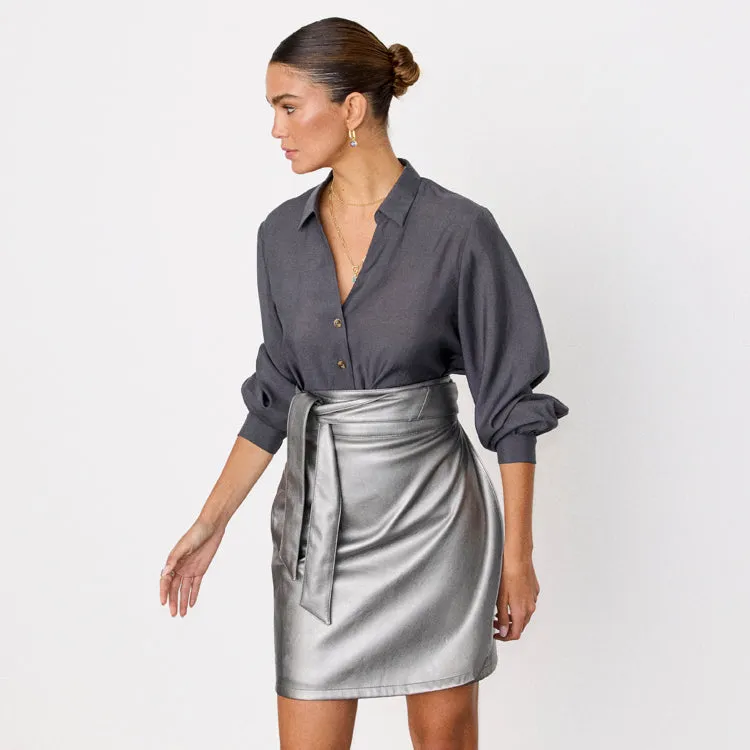 Gunmetal Vegan Leather Mini Jaspre Skirt