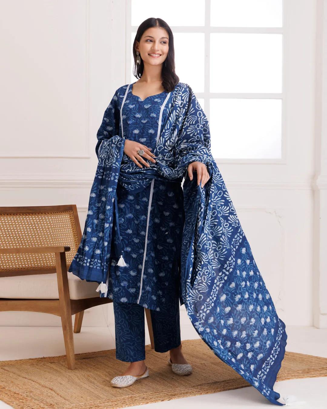 Indigo Lotus Dabu Hand Block Cotton Suit Set