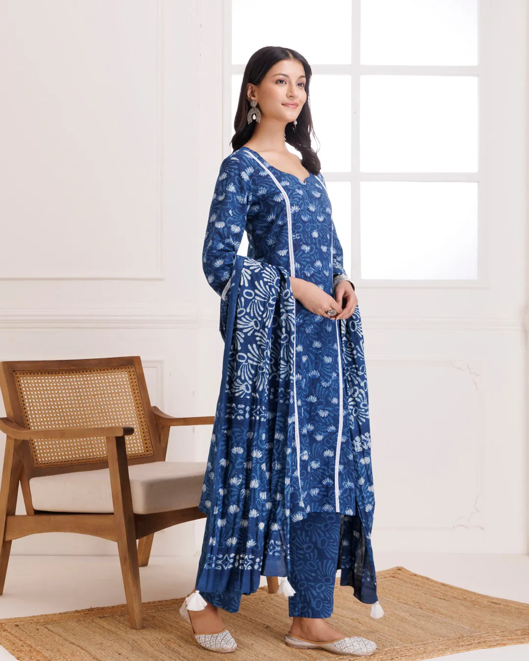 Indigo Lotus Dabu Hand Block Cotton Suit Set