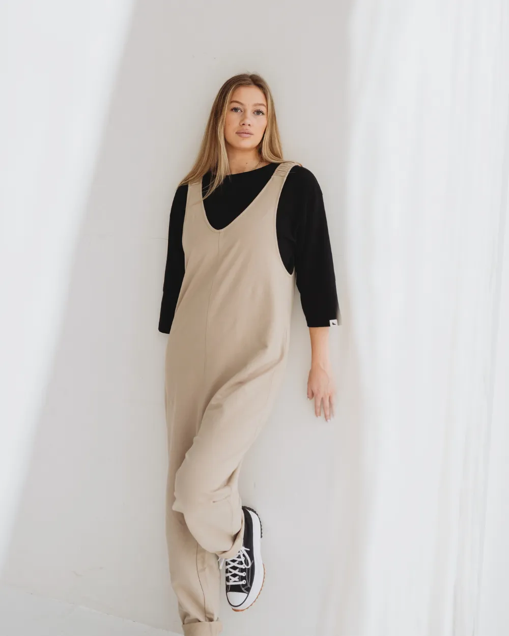 Jilly Plain Stone Dungarees