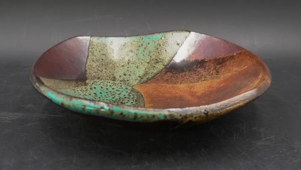 Joel Edwards Shallow Mid Century Abstract Pottery Bowl