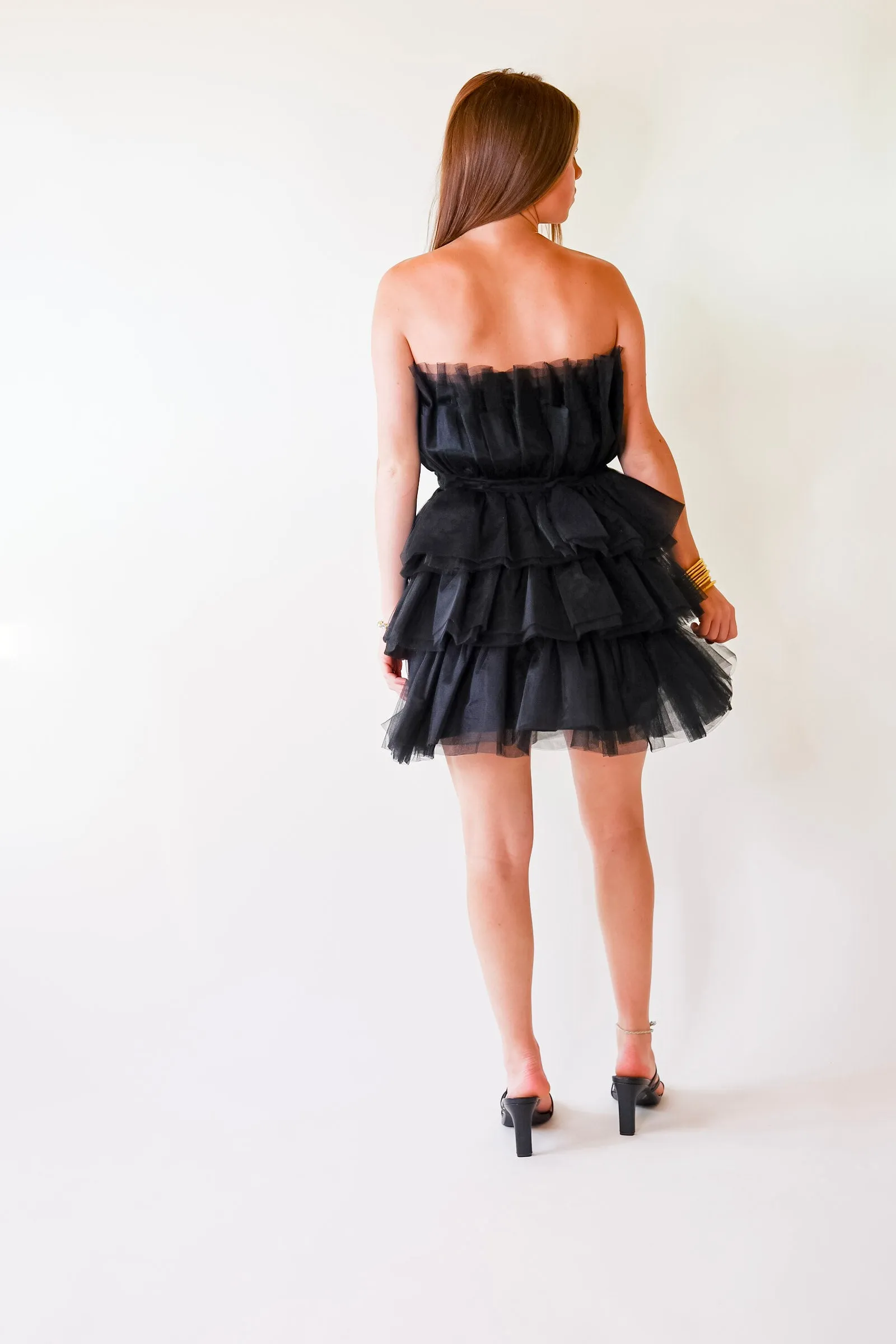 Lovestruck Babe Tulle Strapless Dress in Black