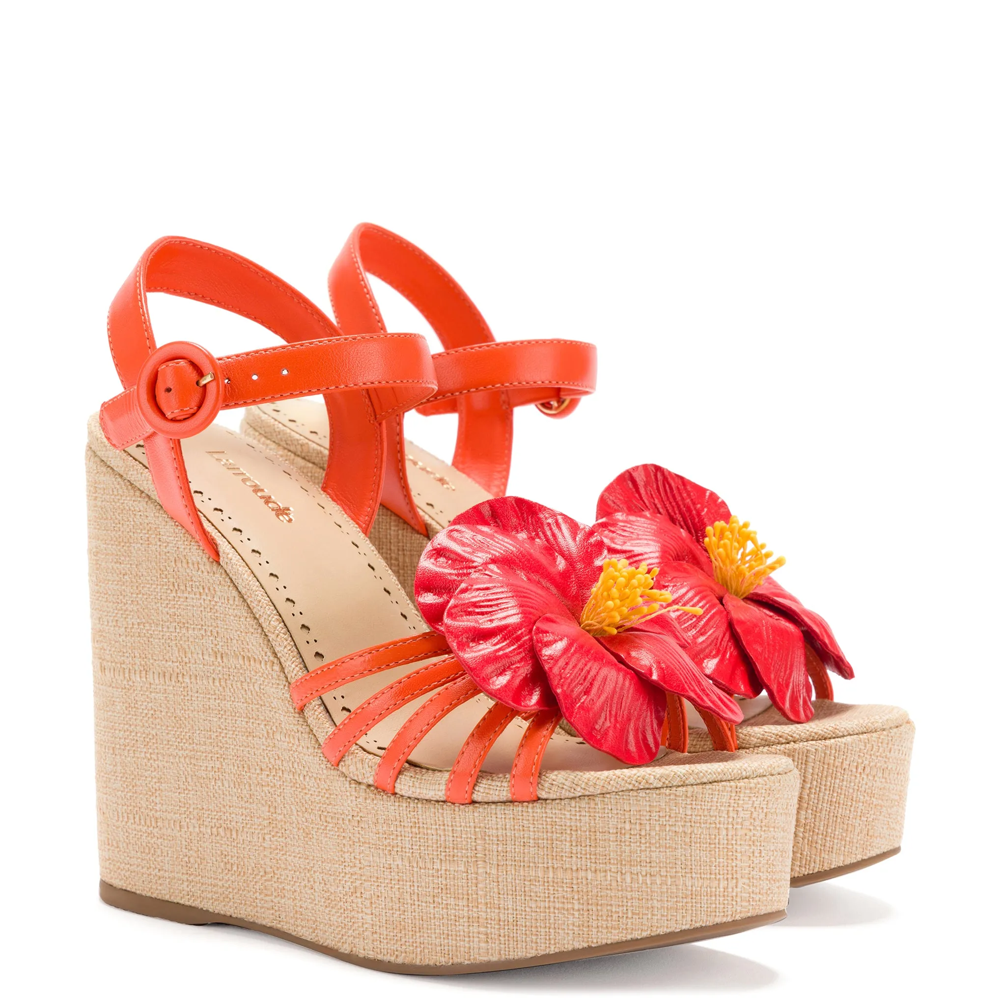 Magnolia Wedge In Orange Leather