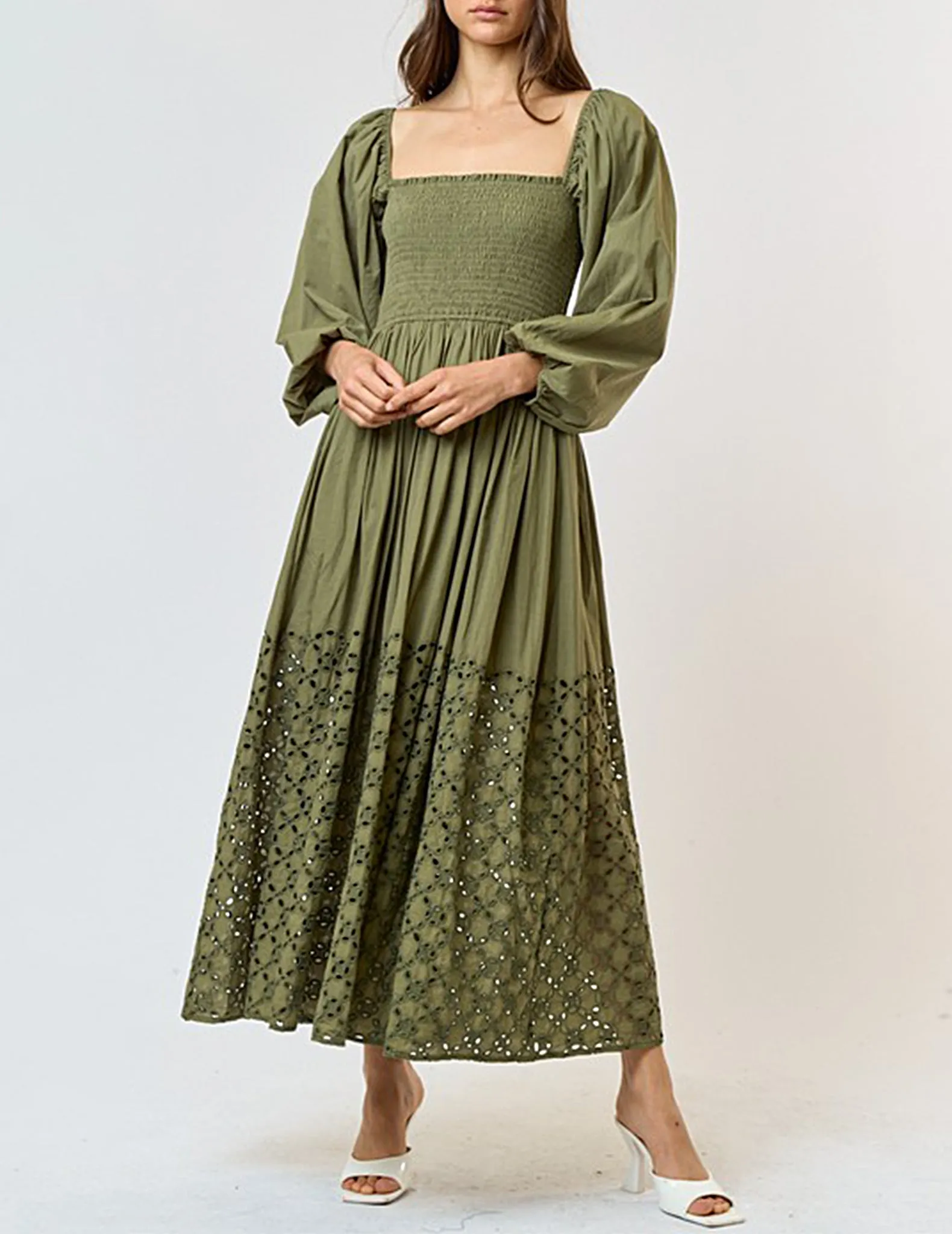 Maine Deep Sage Eyelet Dress