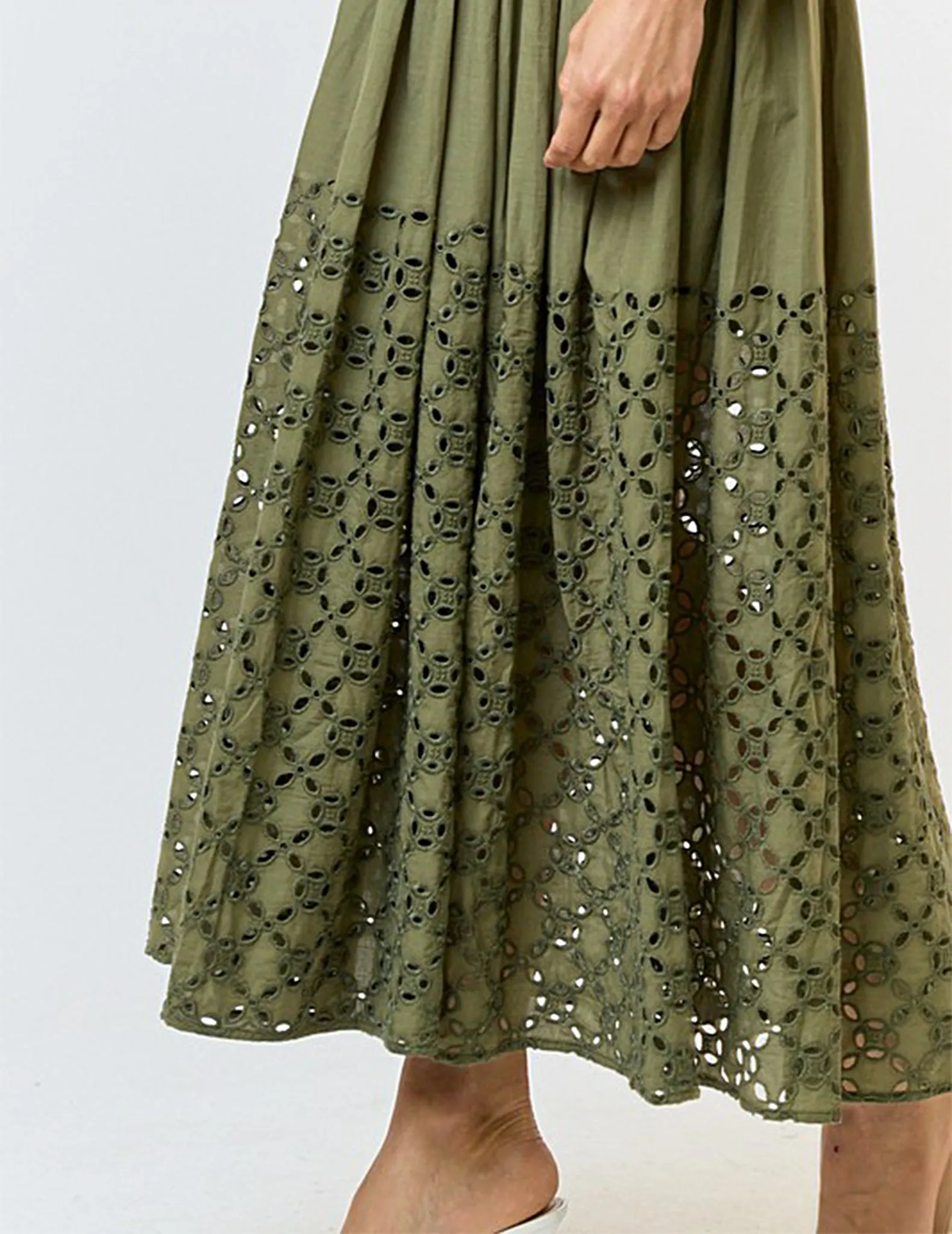 Maine Deep Sage Eyelet Dress