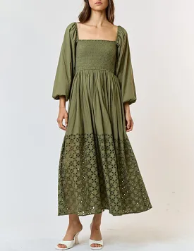 Maine Deep Sage Eyelet Dress