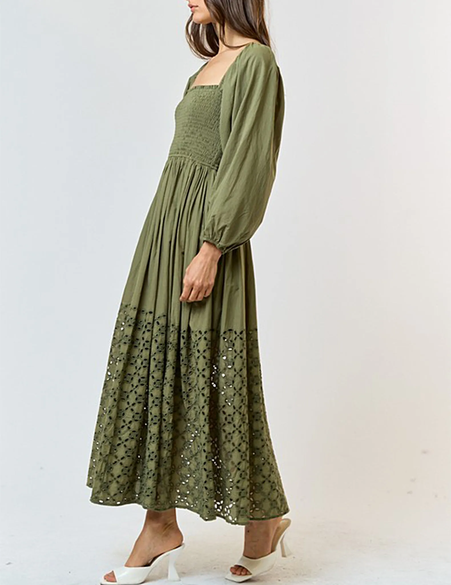 Maine Deep Sage Eyelet Dress