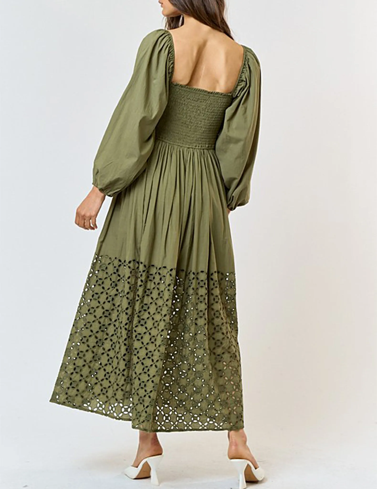 Maine Deep Sage Eyelet Dress