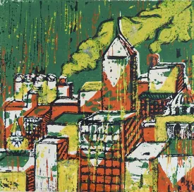 Mid Century Industrial Cityscape Serigraph