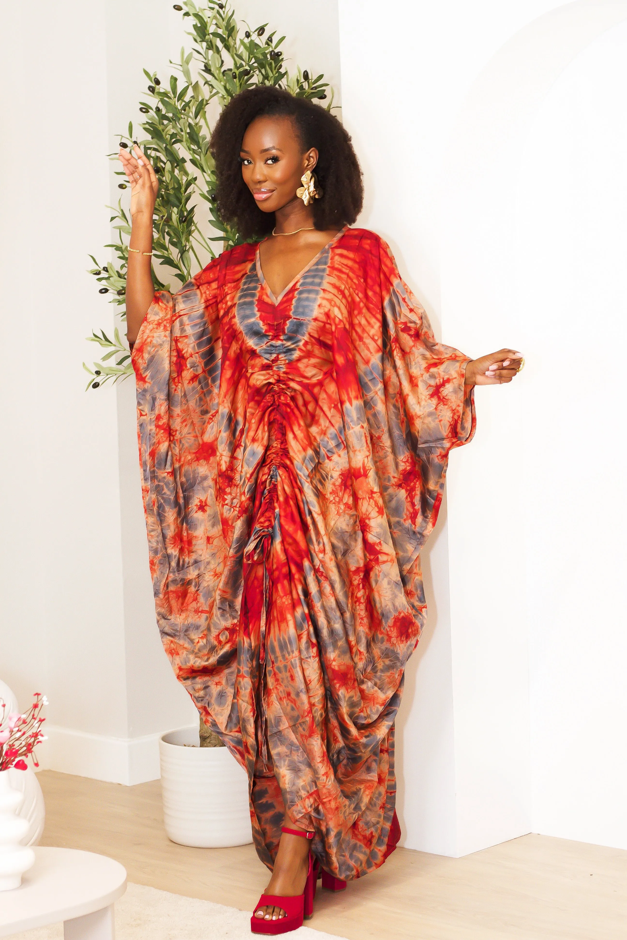 New in African Kampala Silk Drawstring Boubou Kaftan - Benita