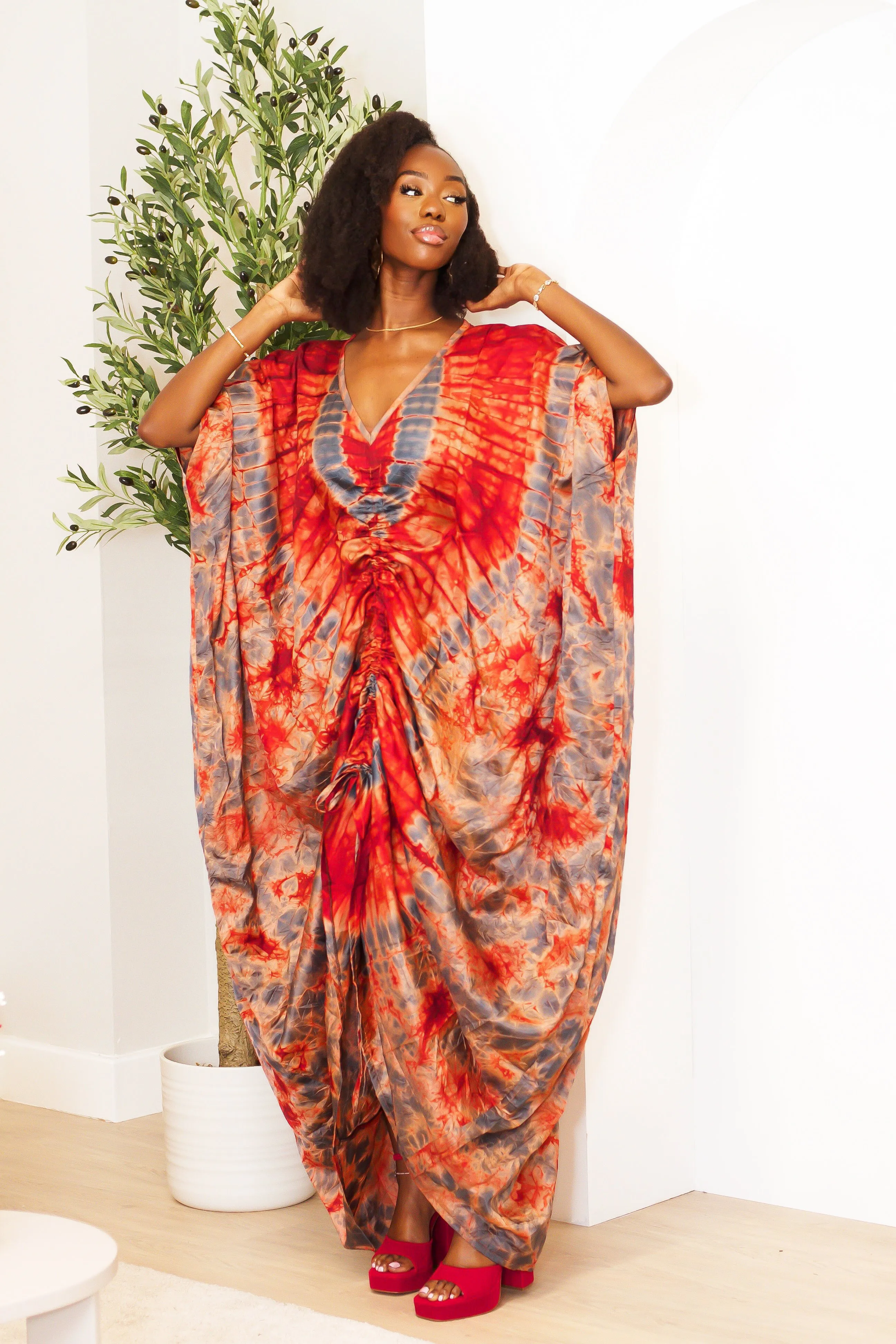 New in African Kampala Silk Drawstring Boubou Kaftan - Benita