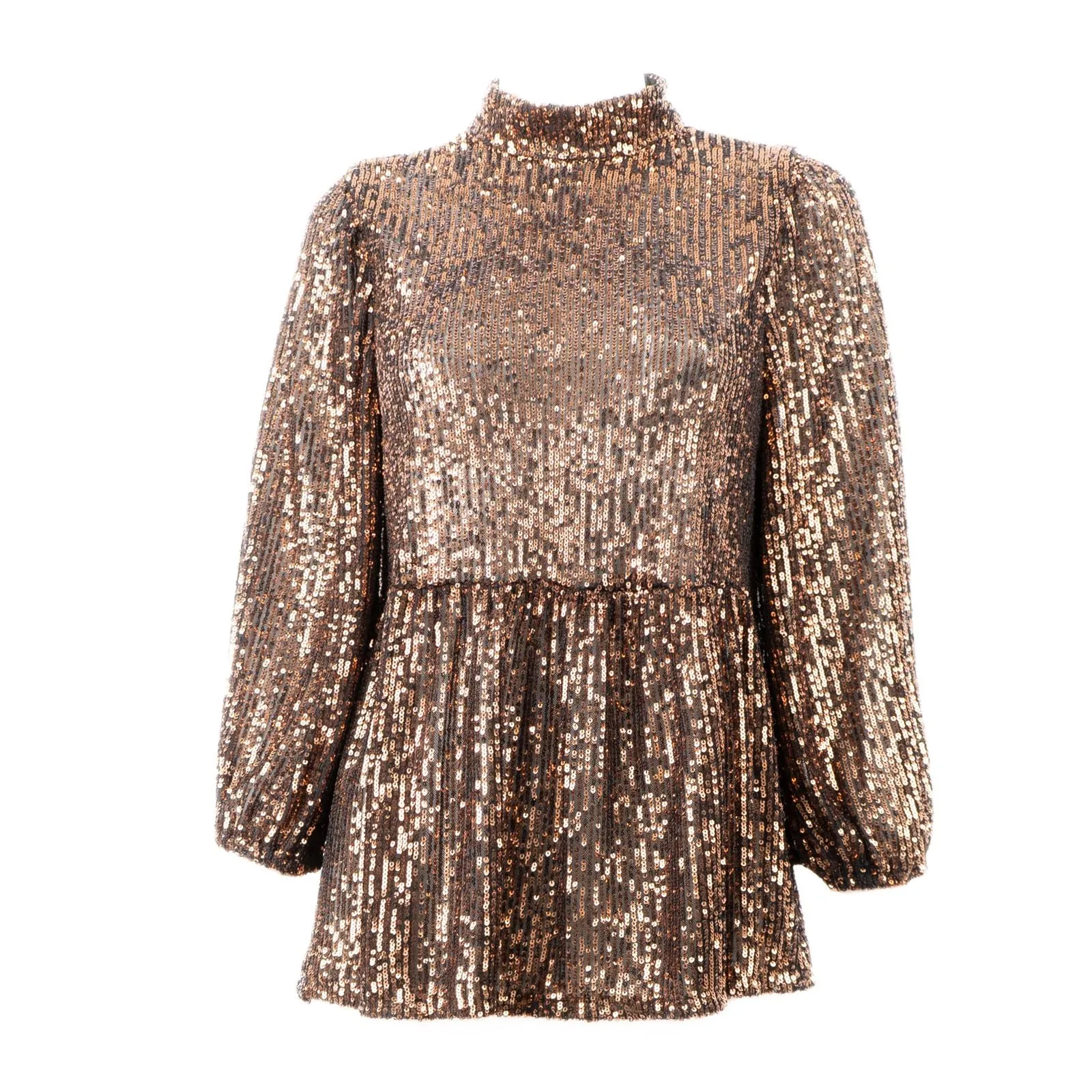 New Look Gold Copper Peplum 3/4 Sleeve Sparkly Sequin Tops