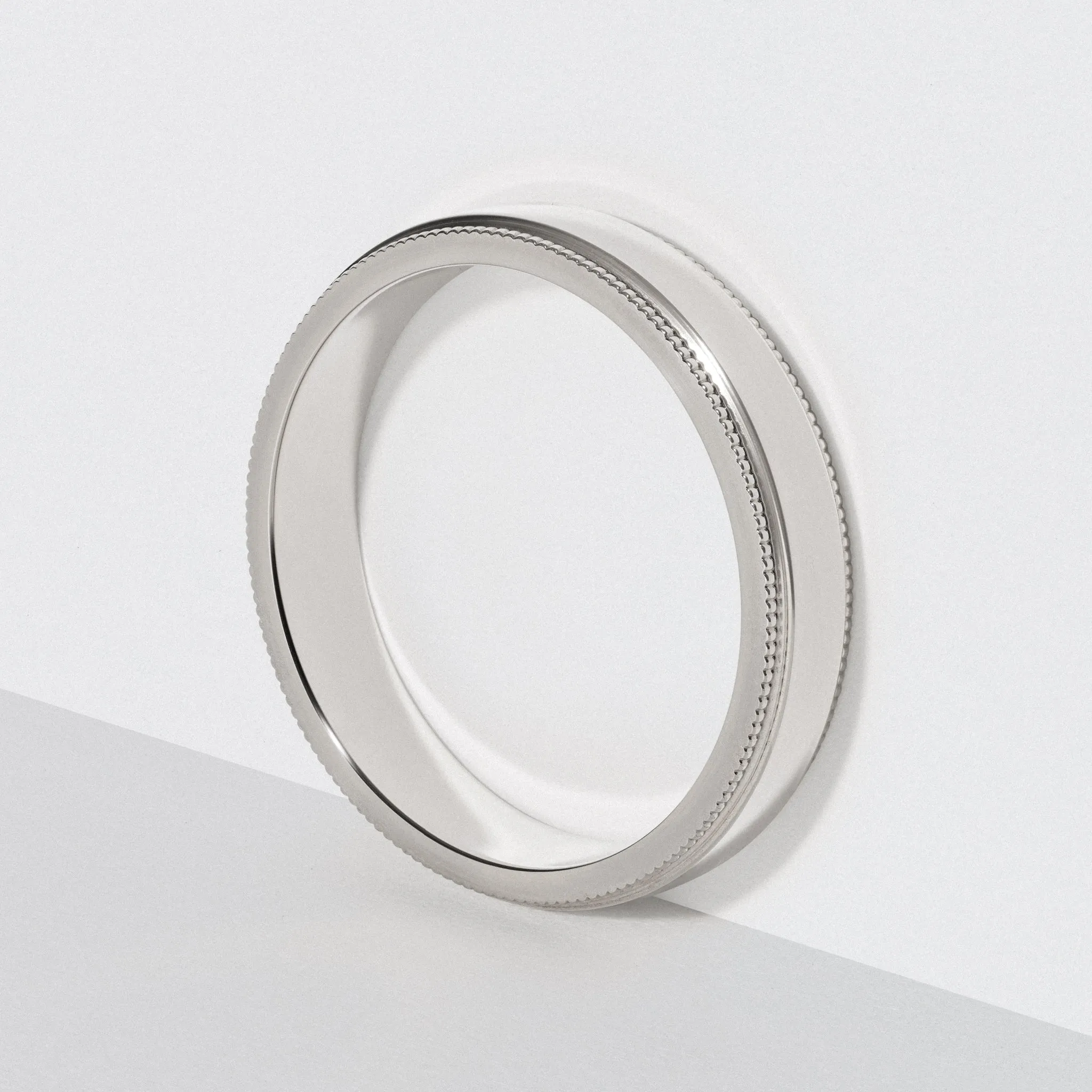 Platinum Flat Milgrain Wedding Band - Polished 4mm