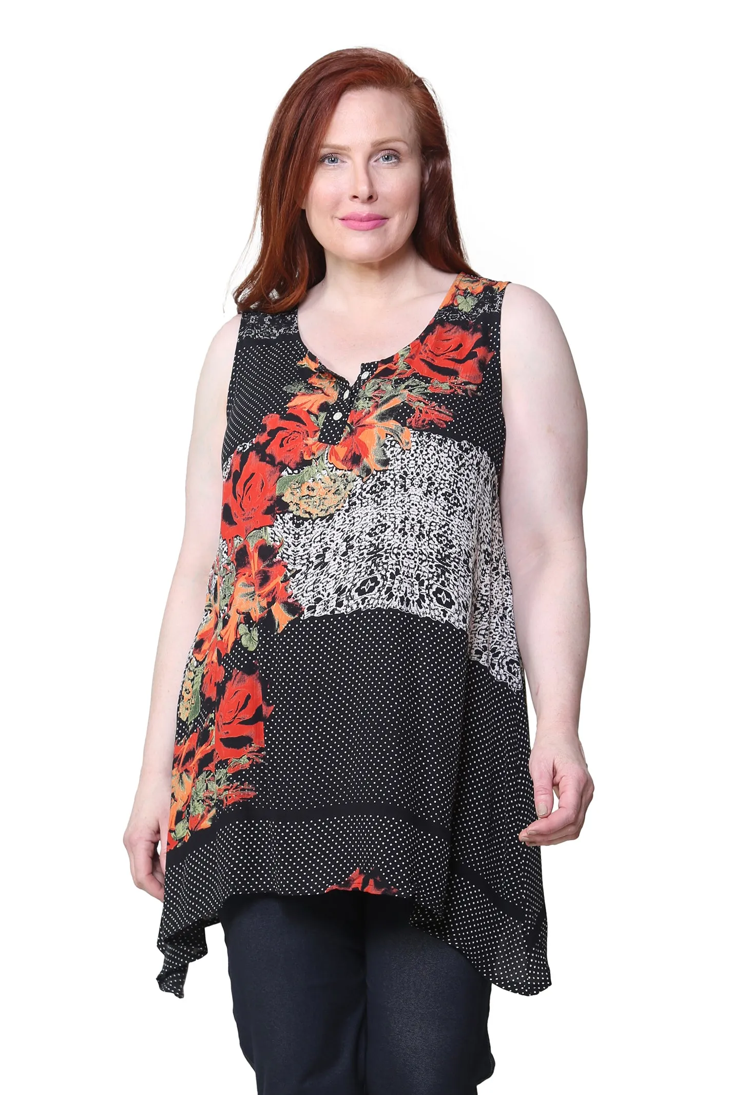 Printed Sleeveless A-Line Top - Plus Size