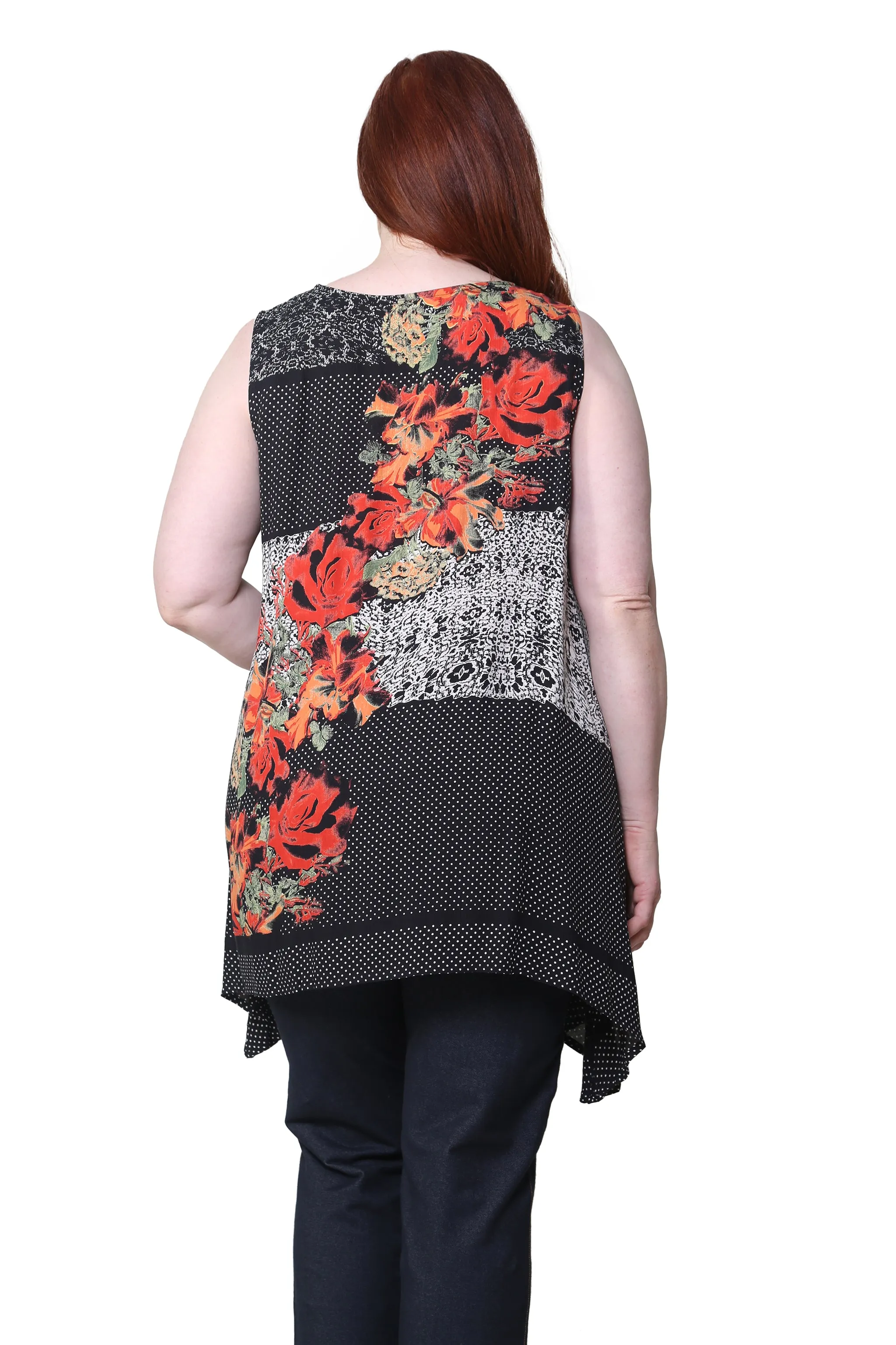 Printed Sleeveless A-Line Top - Plus Size