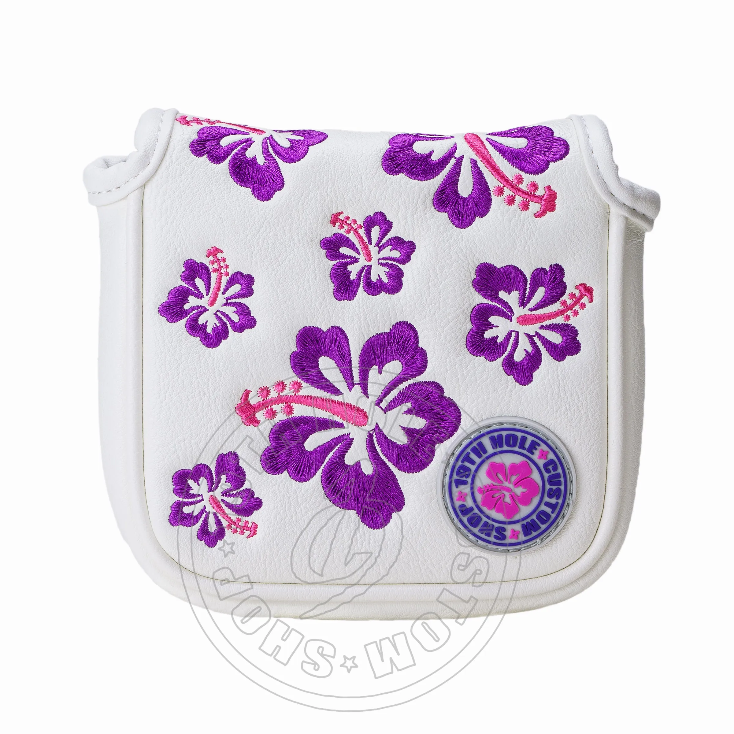 Purple Hibiscus High-MOI Mallet Putter Headcover, White