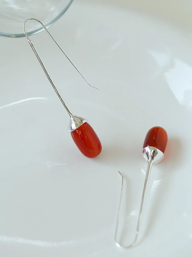 Red Black Onyx White Crystal Ear Hooks Drop Earrings