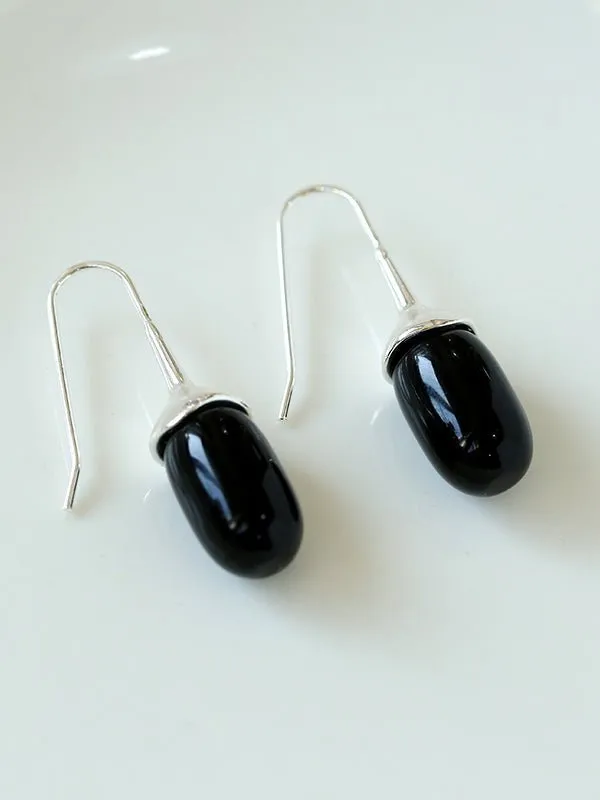 Red Black Onyx White Crystal Ear Hooks Drop Earrings