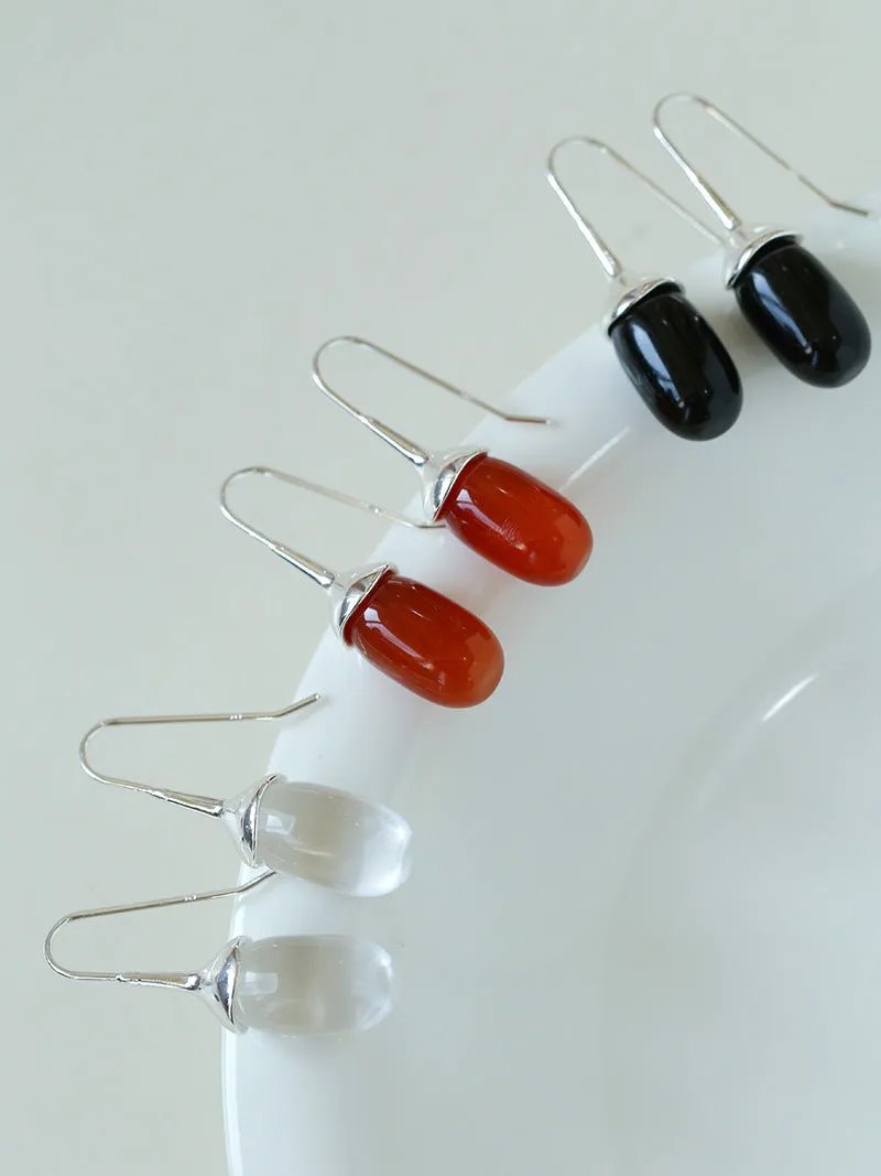 Red Black Onyx White Crystal Ear Hooks Drop Earrings