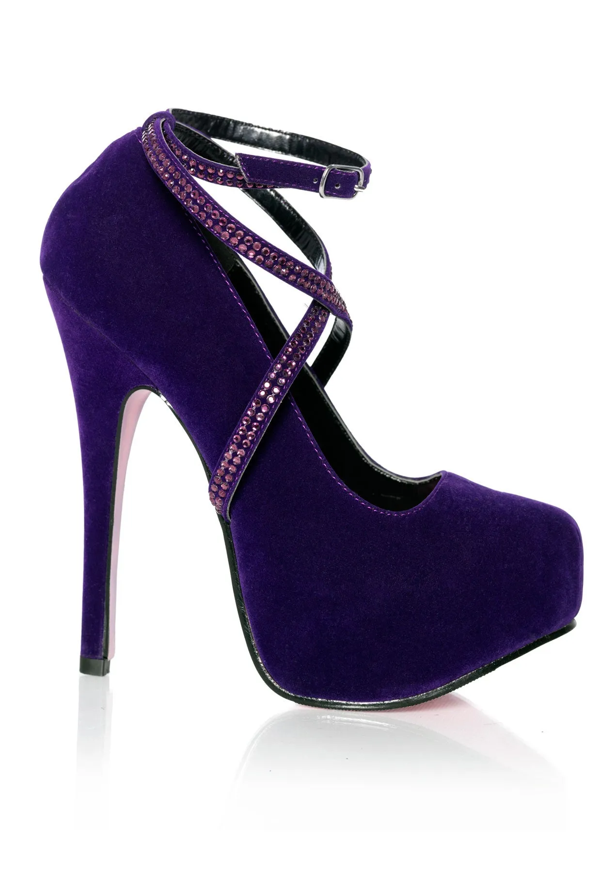 Sasha 6 Inch Velvet Pump with Rhinestone Ankle Strap