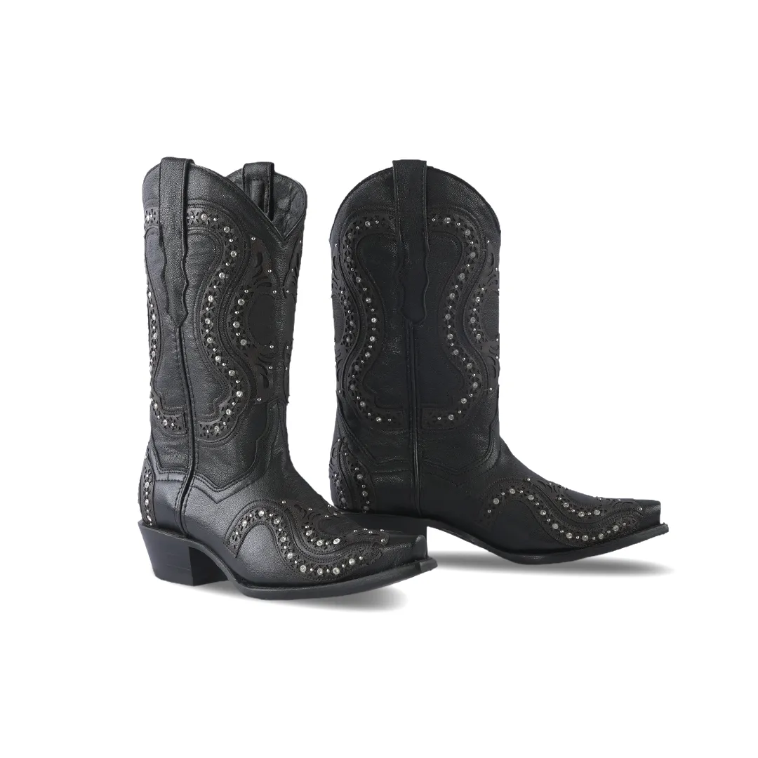 Texas Country Womens Western Boot Rush Black "Love Cristal" E717 -1