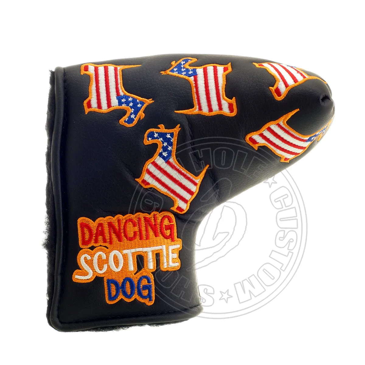 US Flag Dancing Scottie Dog Head Cover for Blade and Midsize Mallet Putter, Black