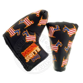 US Flag Dancing Scottie Dog Head Cover for Blade and Midsize Mallet Putter, Black