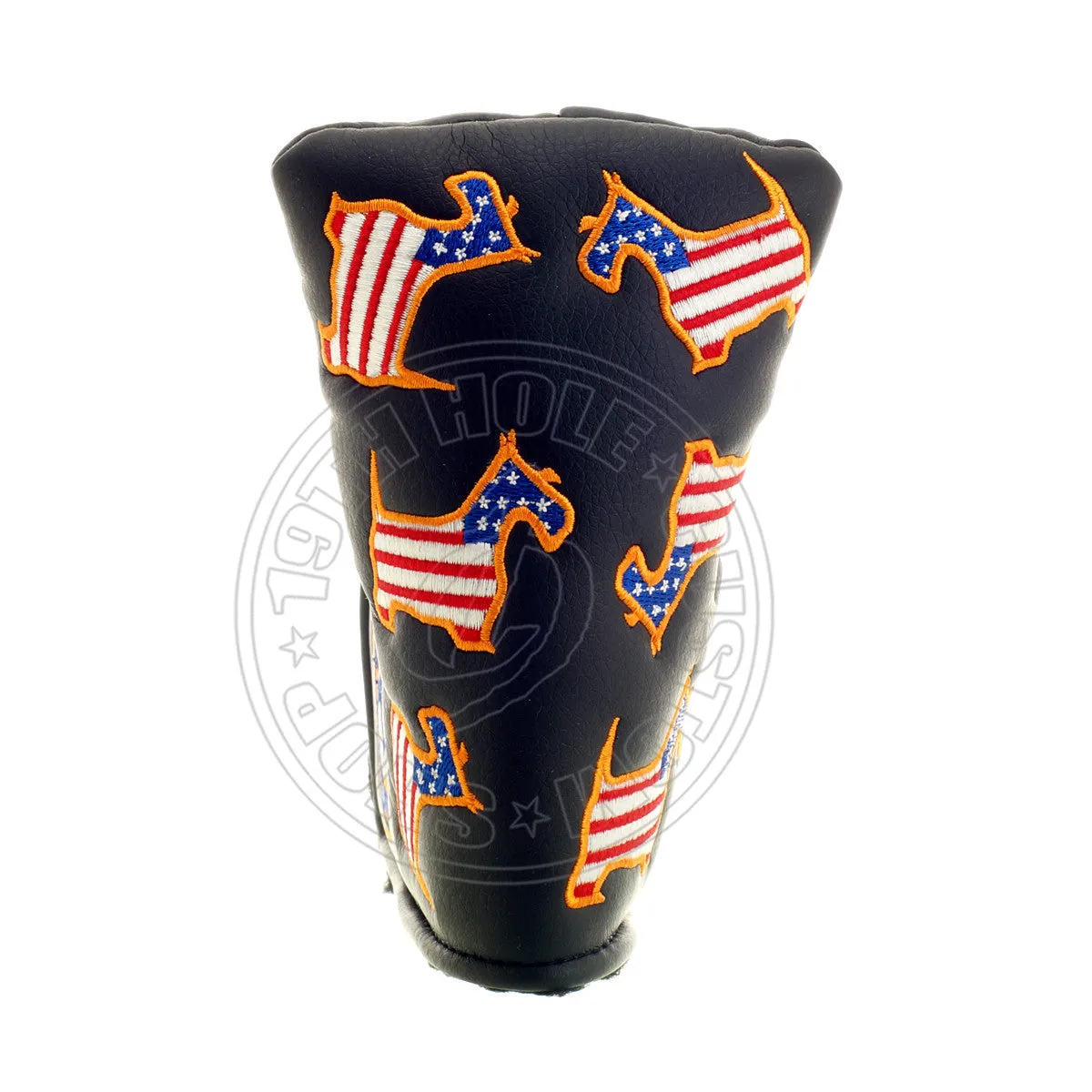 US Flag Dancing Scottie Dog Head Cover for Blade and Midsize Mallet Putter, Black