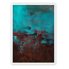 Vertical blue & red abstract wall art print