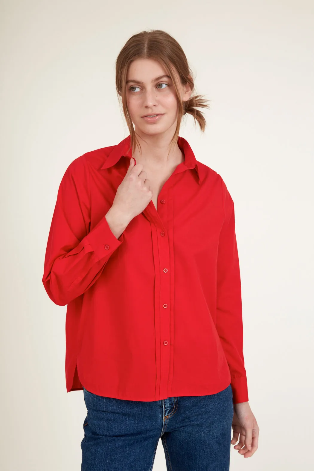 Vilde Pleat Shirt - High Risk Red