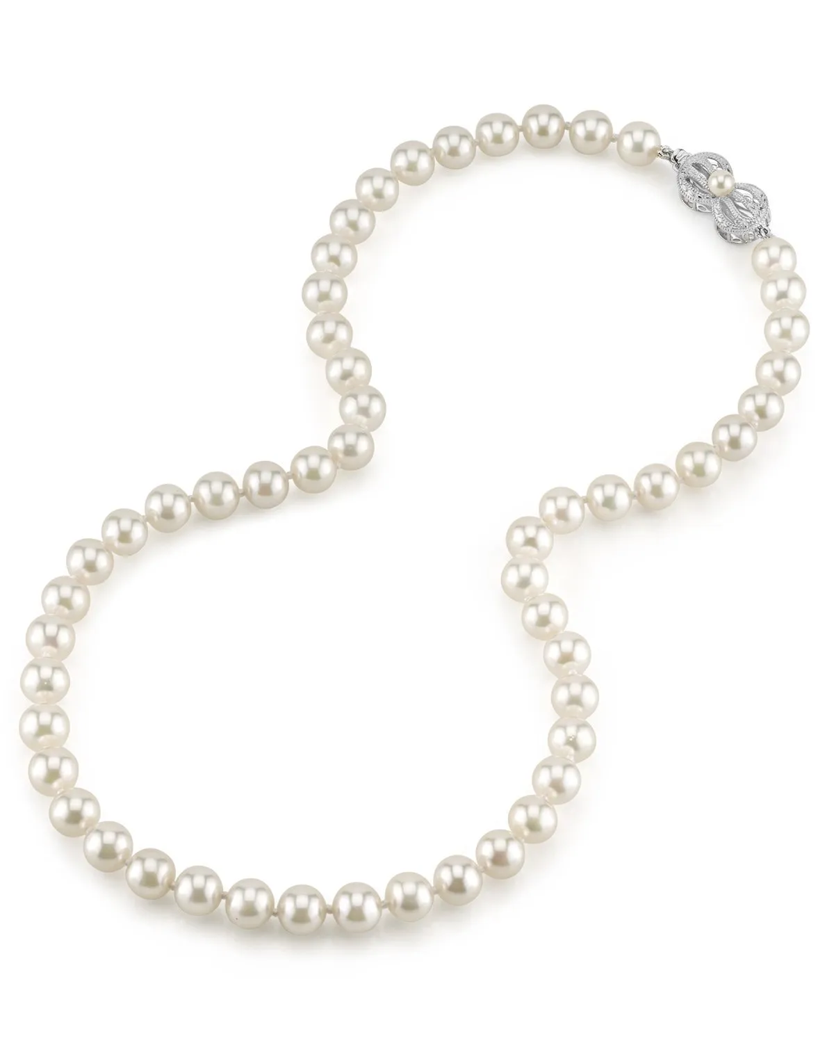 White Japanese Akoya Choker Length Pearl Necklace, 7.5-8.0mm - AAA Quality